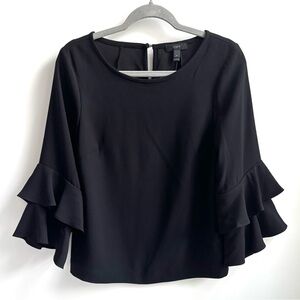J.Crew Lana Tiered Bell Sleeve Ruffle Blouse Top Elegant Black Size 4